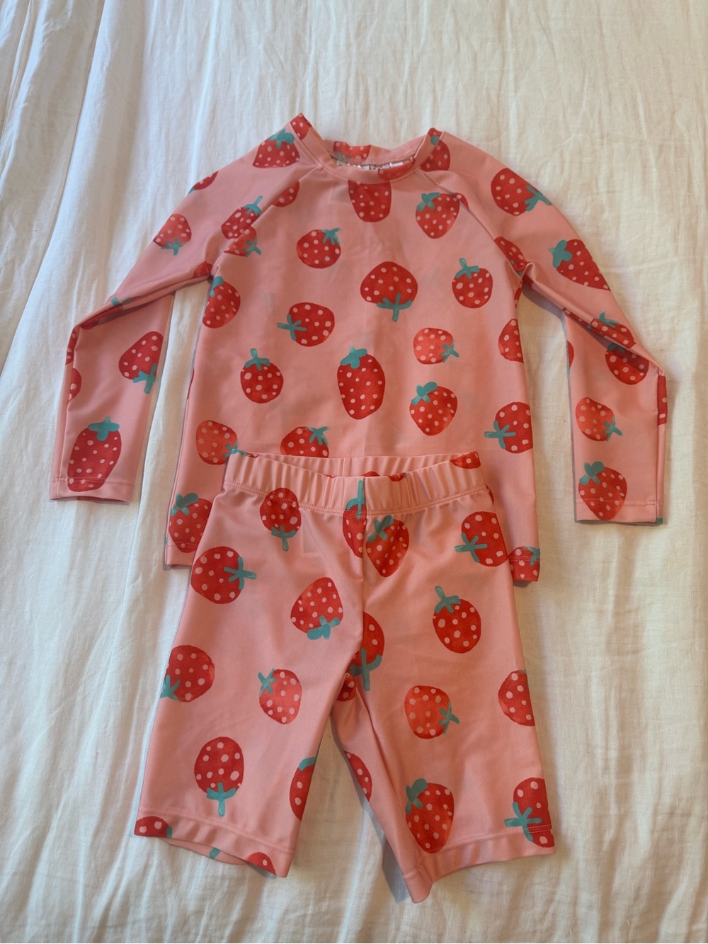 H&M Pink Strawberry Print Kids Rashguard Set